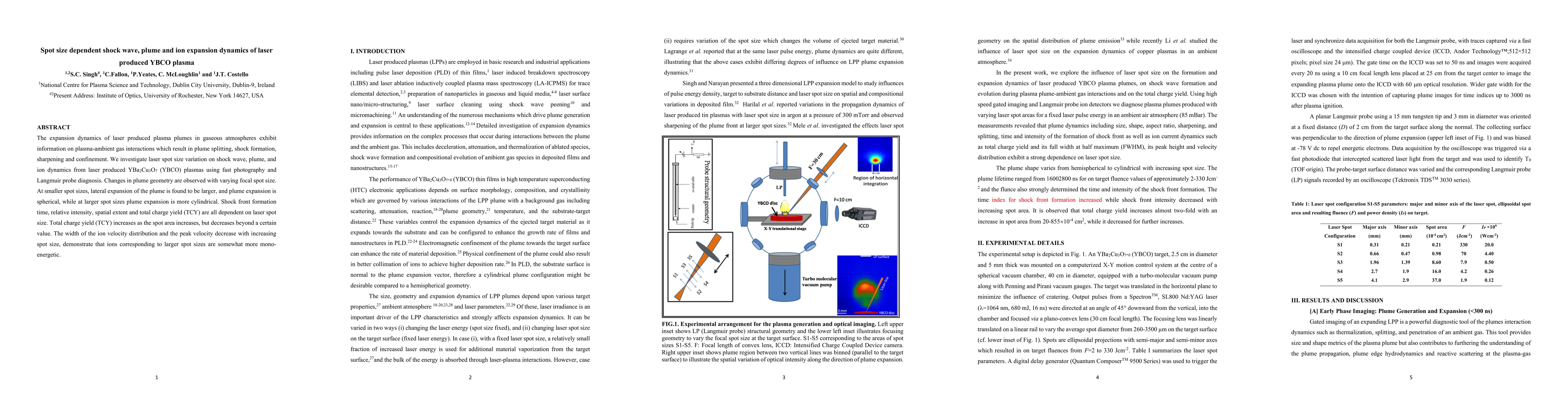 Thumbnail for Spot size dependent shock wave, plume and ion expansion dynamics of
  laser produced YBCO plasma