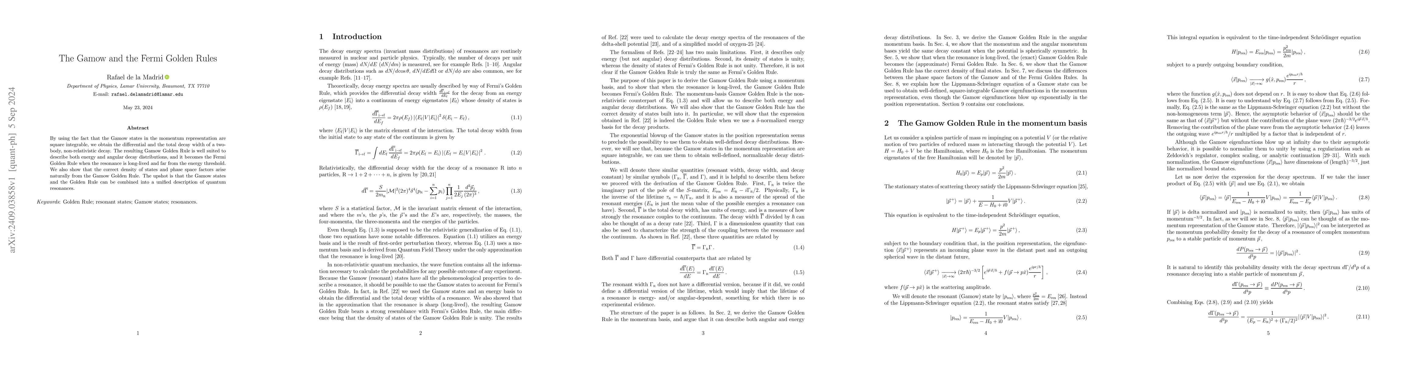 Thumbnail for The Gamow and the Fermi Golden Rules