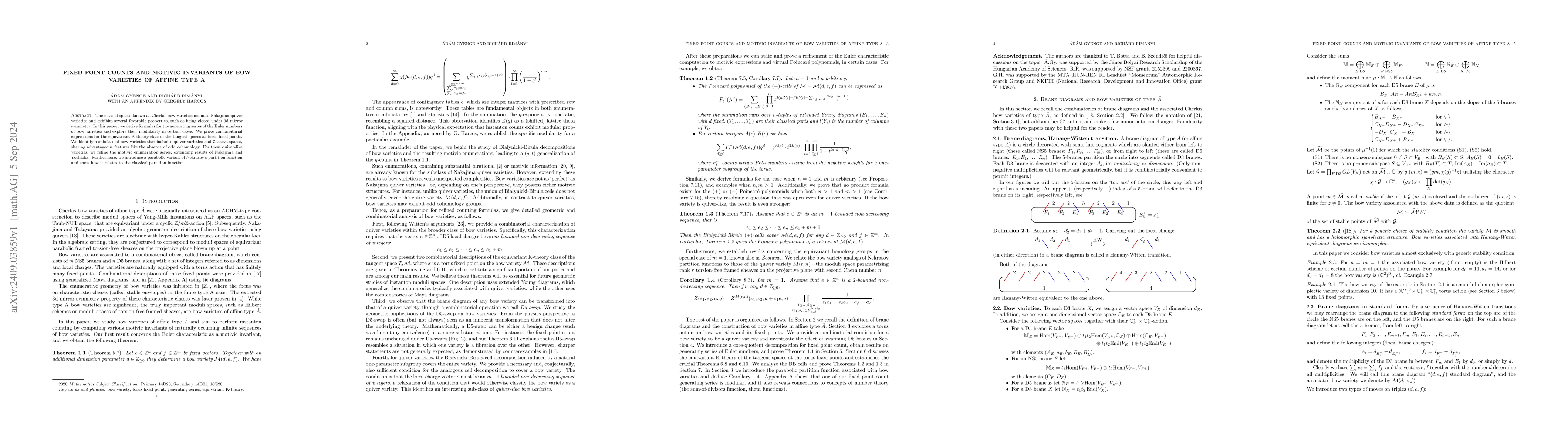 Thumbnail for Fixed point counts and motivic invariants of bow varieties of affine
  type A