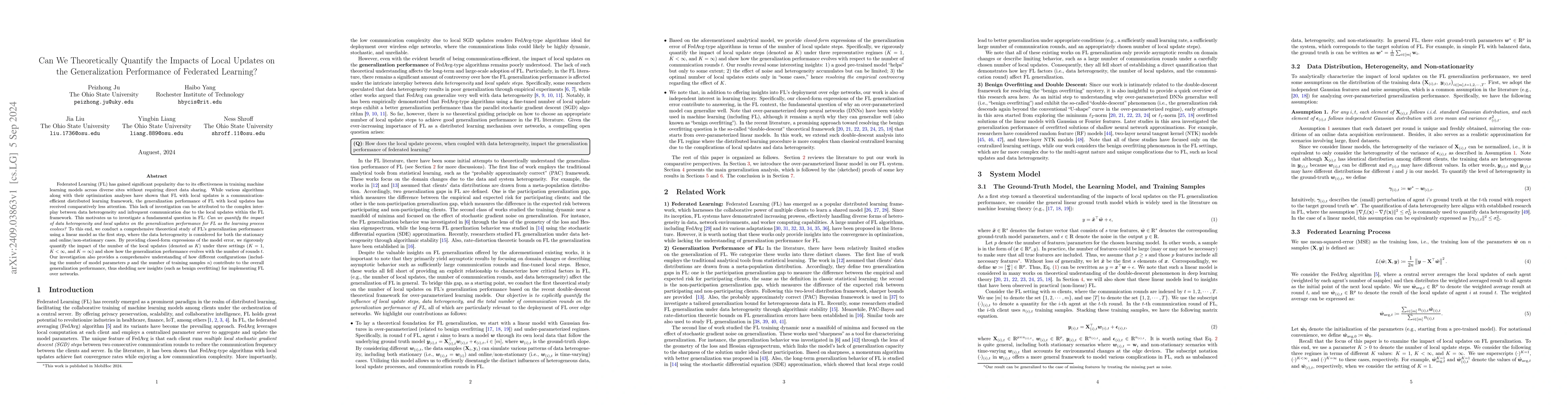 Thumbnail for Can We Theoretically Quantify the Impacts of Local Updates on the
  Generalization Performance of Federated Learning?