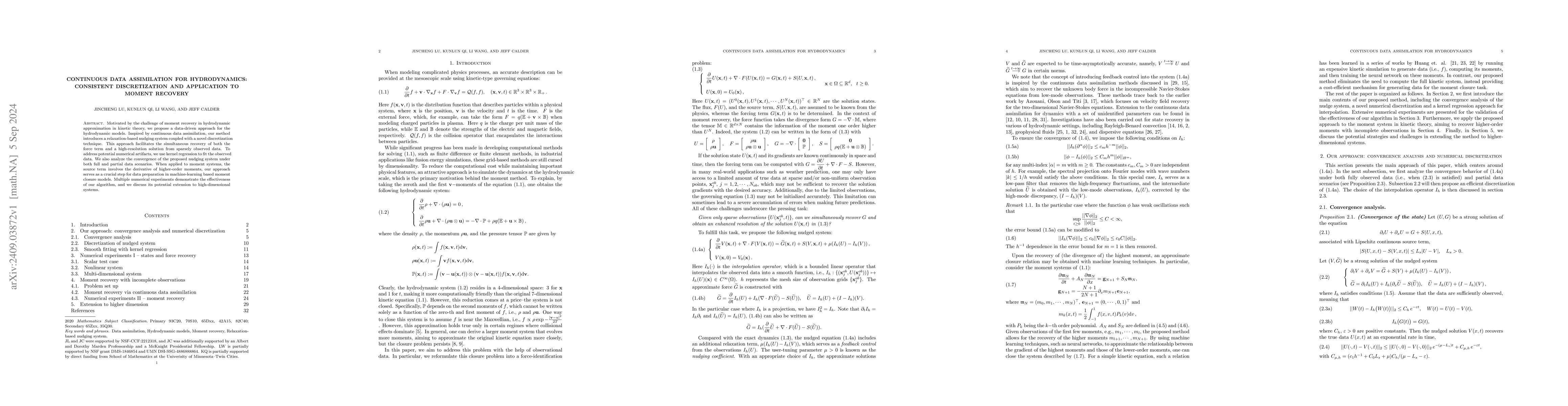 Thumbnail for Continuous data assimilation for hydrodynamics: consistent
  discretization and application to moment recovery