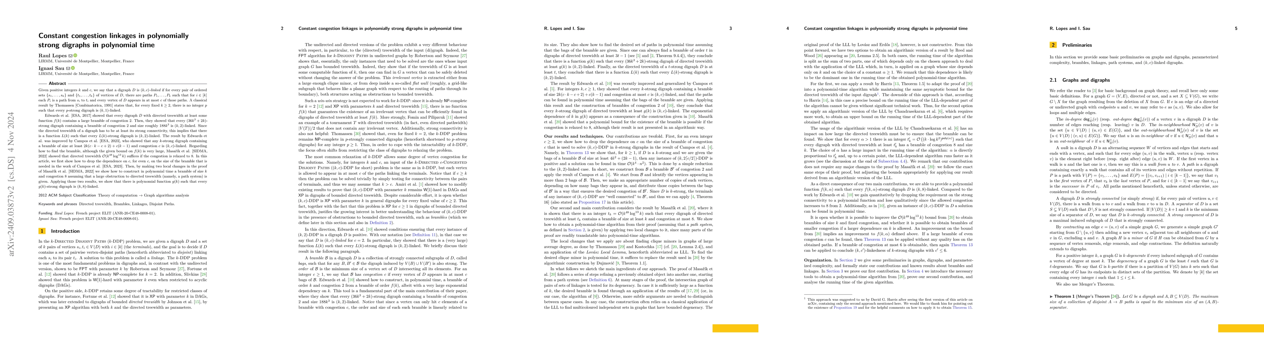 Thumbnail for Constant congestion linkages in polynomially strong digraphs in
  polynomial time