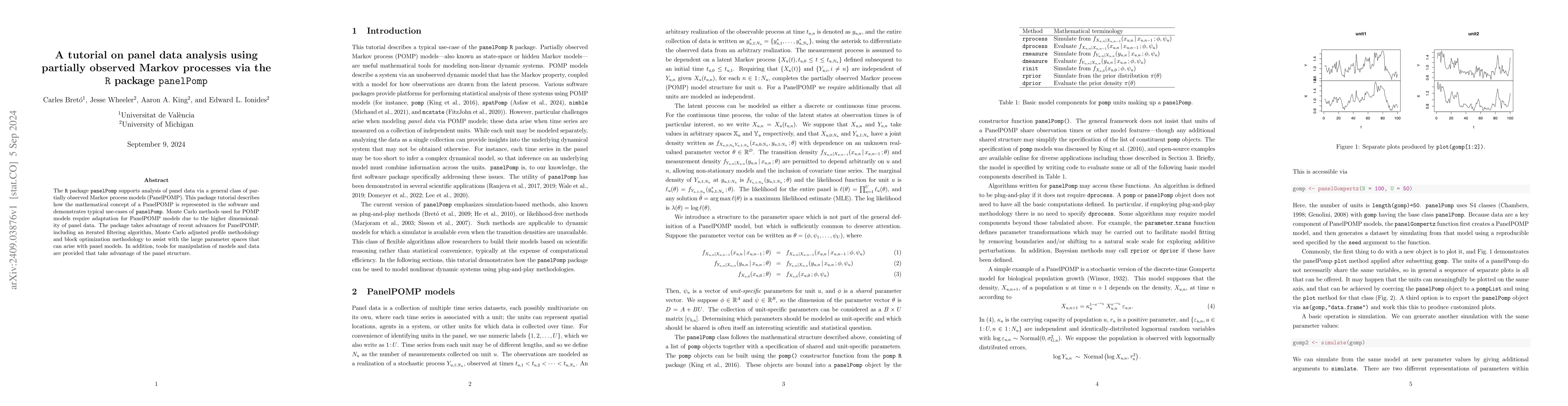 Thumbnail for A tutorial on panel data analysis using partially observed Markov
  processes via the R package panelPomp