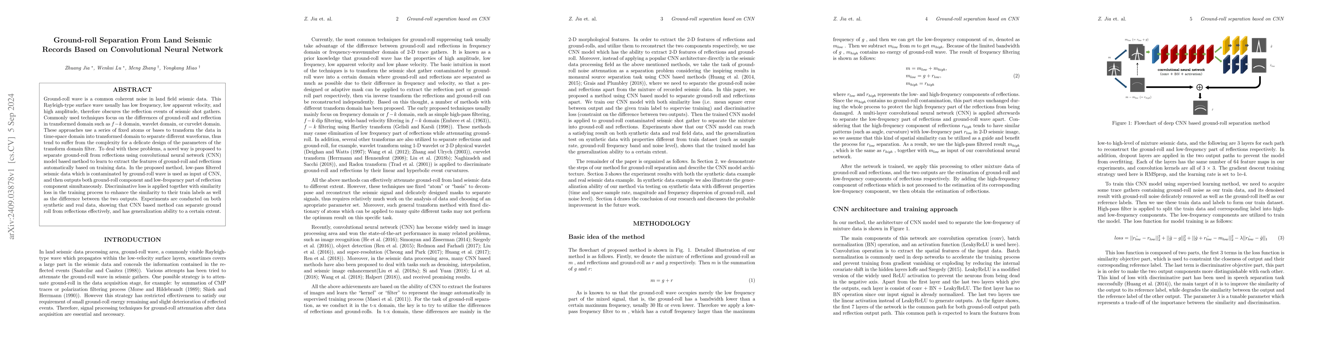 Thumbnail for Ground-roll Separation From Land Seismic Records Based on Convolutional
  Neural Network