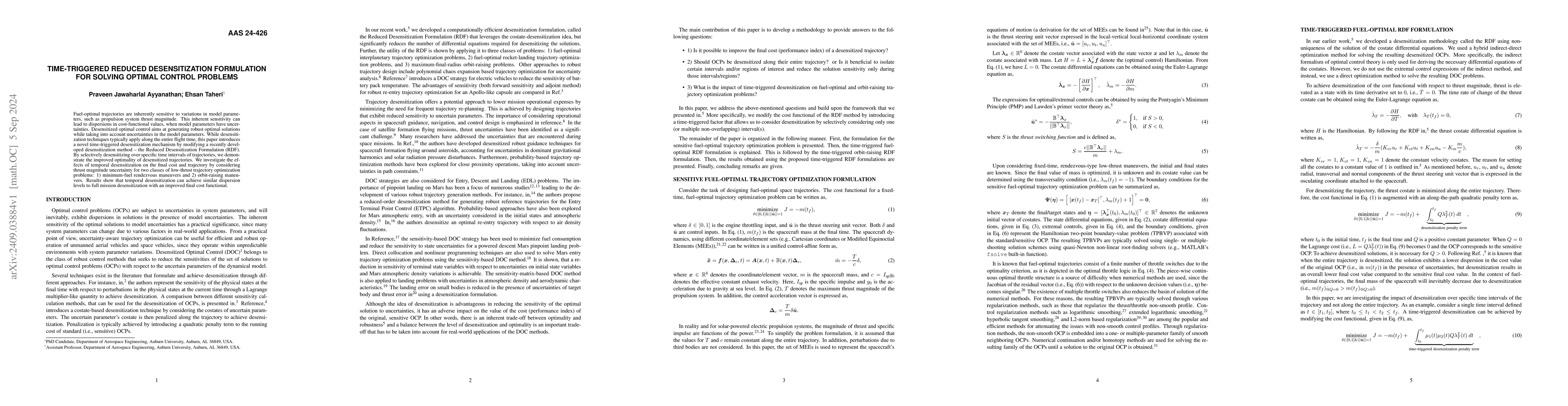 Thumbnail for Time-Triggered Reduced Desensitization Formulation For Solving Optimal
  Control Problems