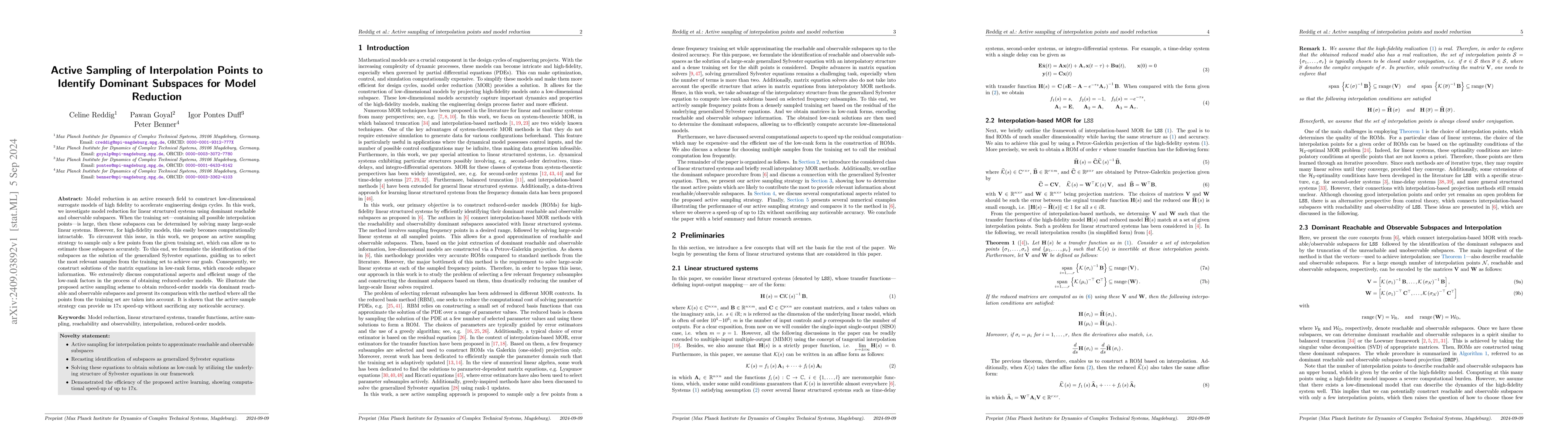 Thumbnail for Active Sampling of Interpolation Points to Identify Dominant Subspaces
  for Model Reduction
