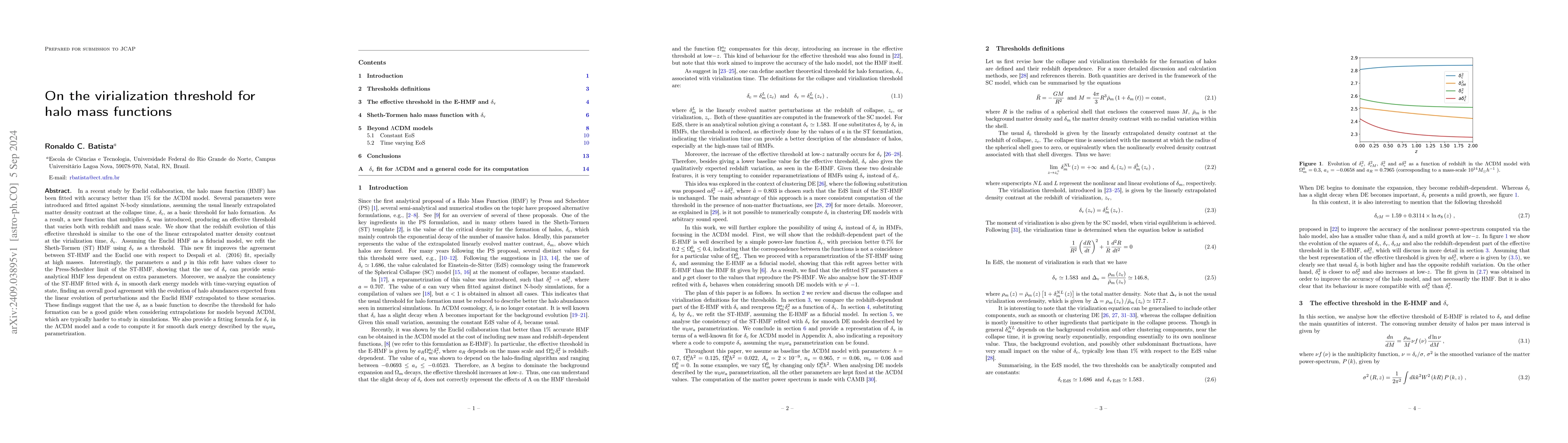 Thumbnail for On the virialization threshold for halo mass functions