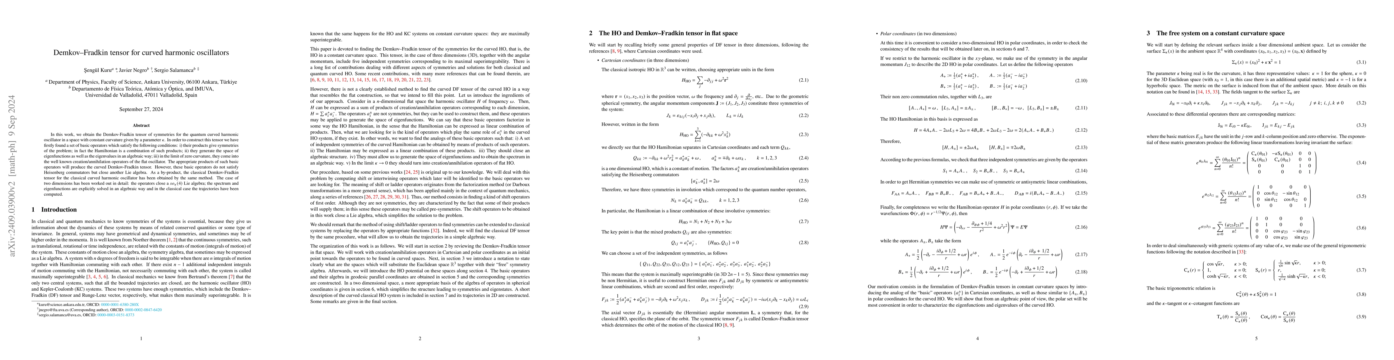 Thumbnail for Demkov-Fradkin tensor for curved harmonic oscillators