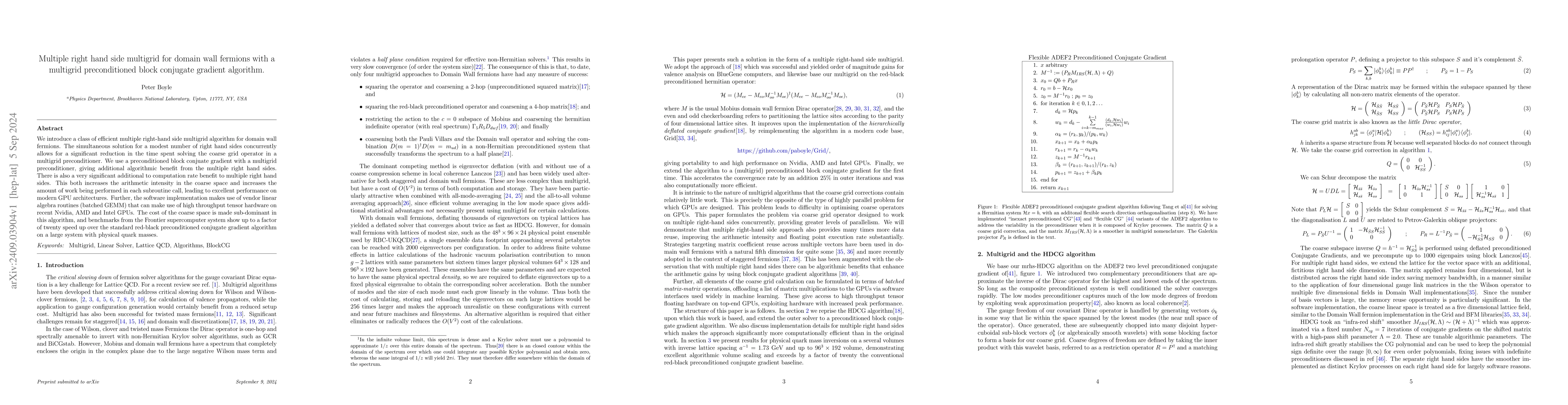 Thumbnail for Multiple right hand side multigrid for domain wall fermions with a
  multigrid preconditioned block conjugate gradient algorithm