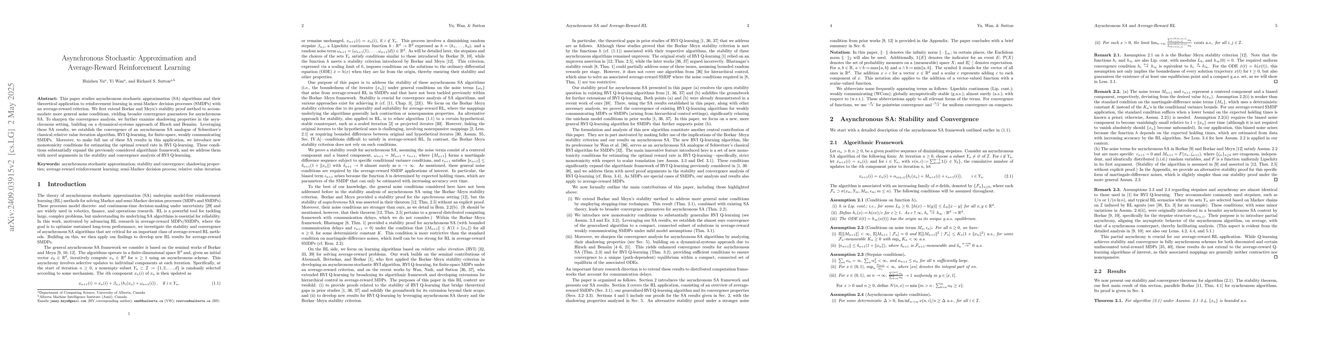 Thumbnail for Asynchronous Stochastic Approximation and Average-Reward Reinforcement
  Learning