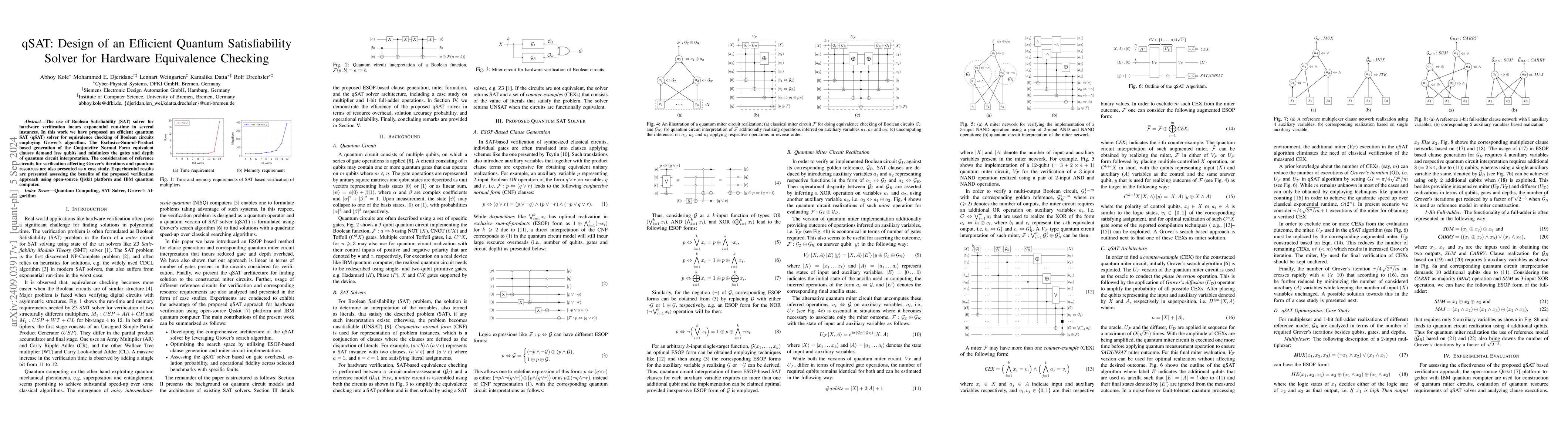 Thumbnail for qSAT: Design of an Efficient Quantum Satisfiability Solver for Hardware
  Equivalence Checking