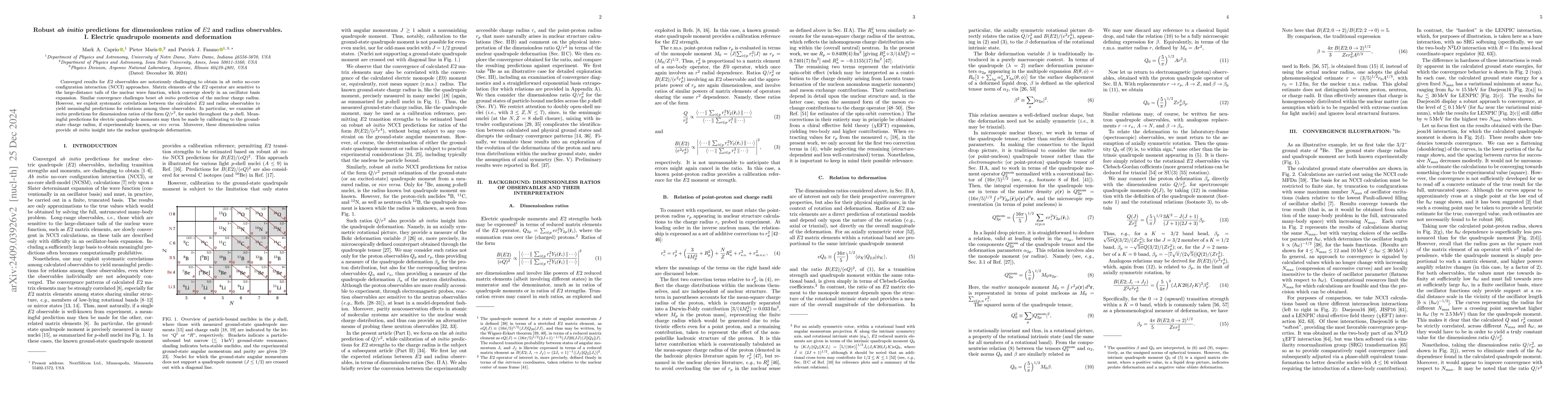 Thumbnail for Robust ab initio predictions for dimensionless ratios of E2 and radius
  observables. I. Electric quadrupole moments and deformation