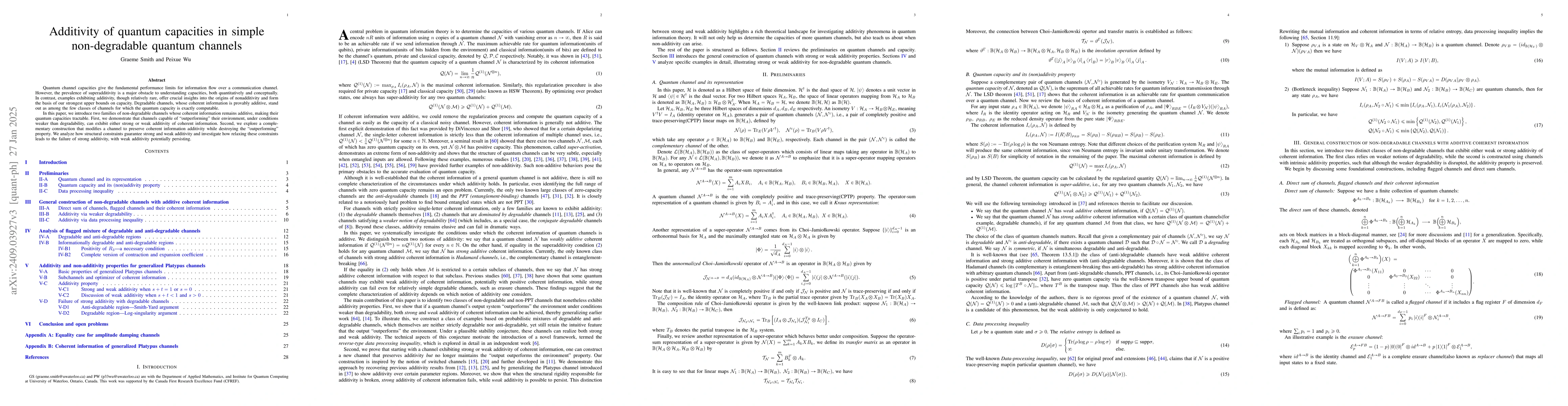 Thumbnail for Additivity of quantum capacities in simple non-degradable quantum
  channels