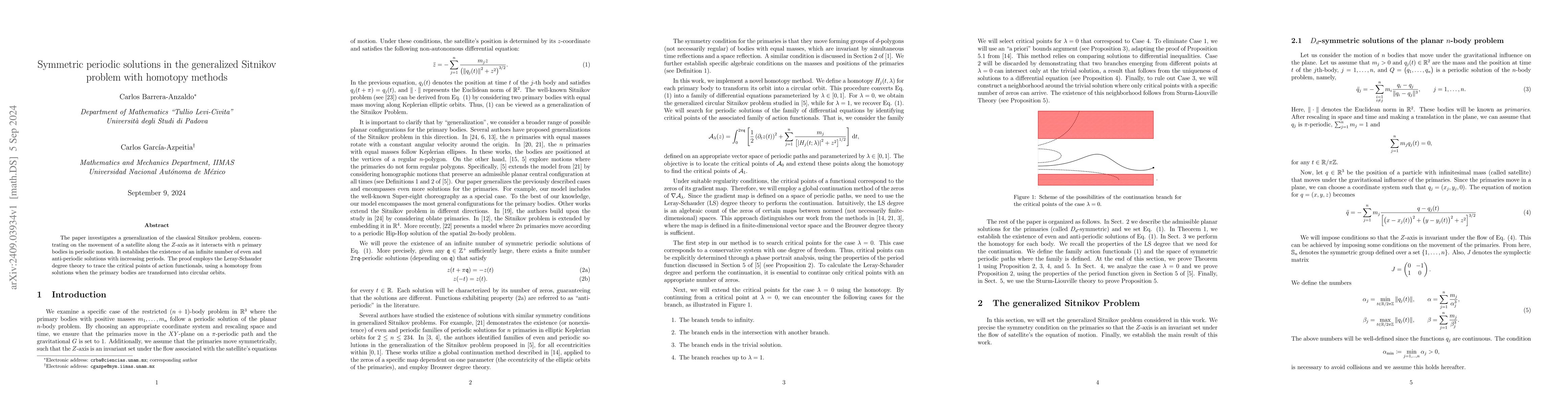 Thumbnail for Symmetric periodic solutions in the generalized Sitnikov Problem with
  homotopy methods