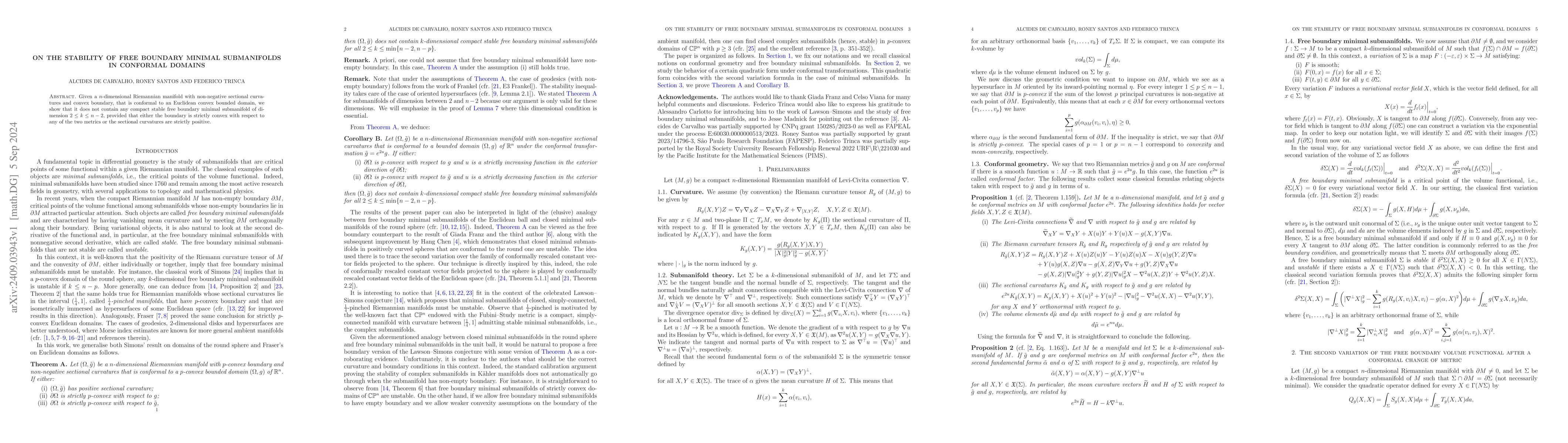 Thumbnail for On the stability of free boundary minimal submanifolds in conformal
  domains