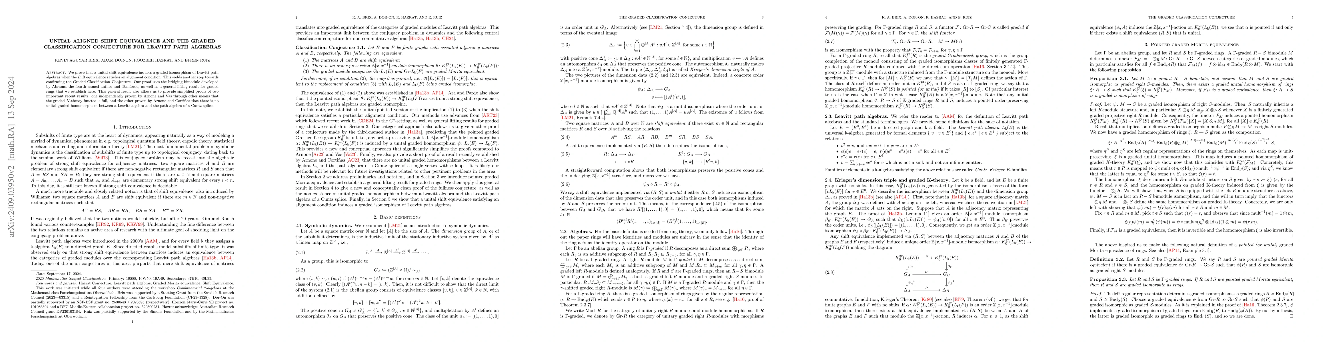 Thumbnail for Unital aligned shift equivalence and the graded classification
  conjecture for Leavitt path algebras