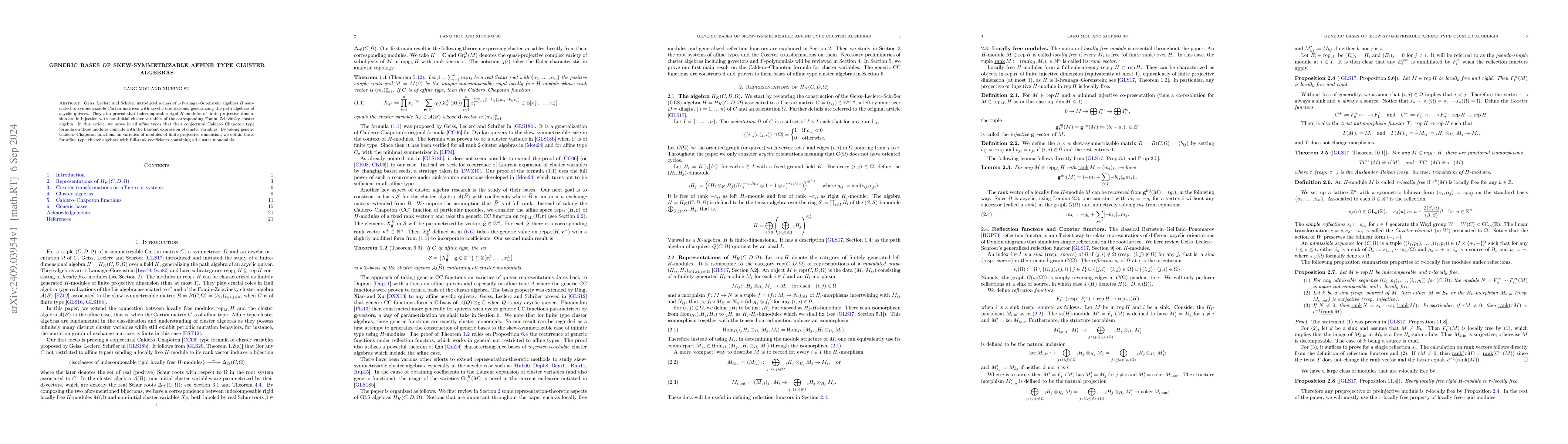 Thumbnail for Generic bases of skew-symmetrizable affine type cluster algebras