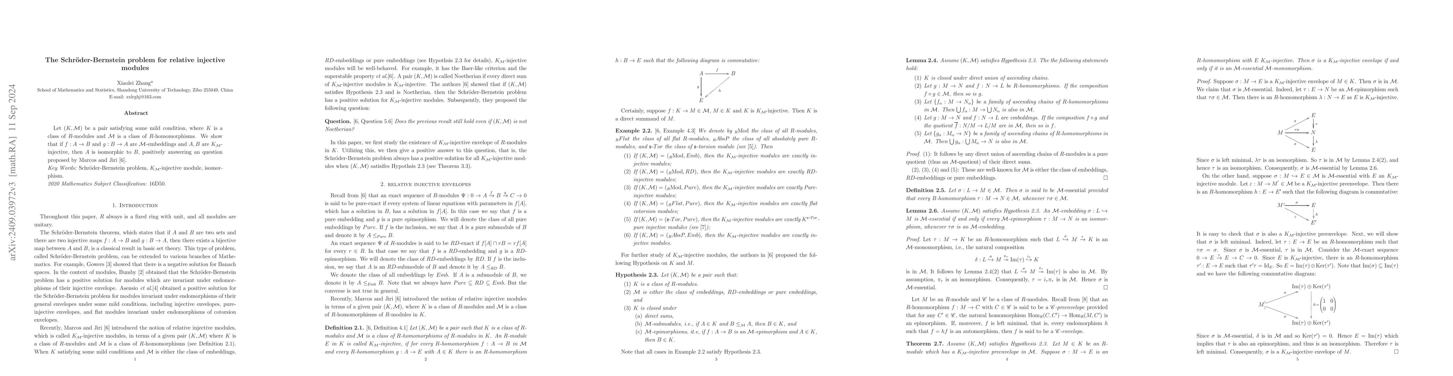 Thumbnail for The Schröder-Bernstein problem for relative injective modules