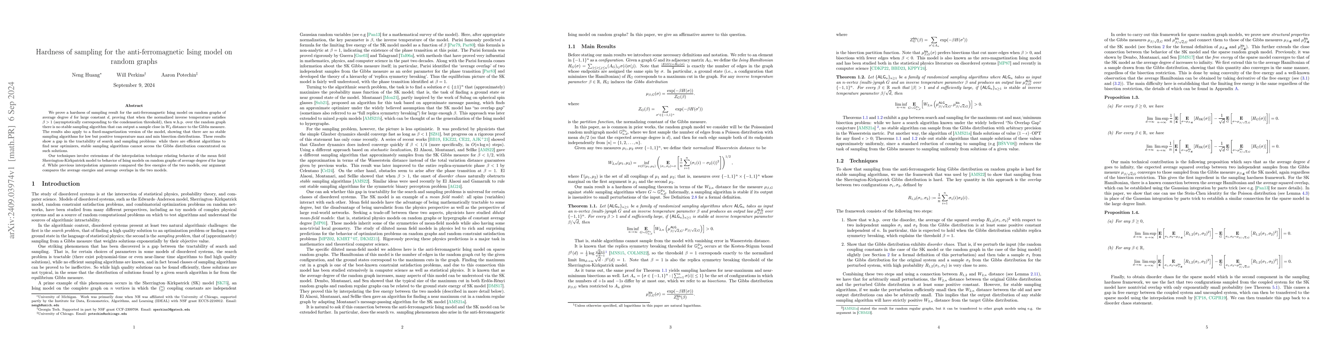 Thumbnail for Hardness of sampling for the anti-ferromagnetic Ising model on random
  graphs