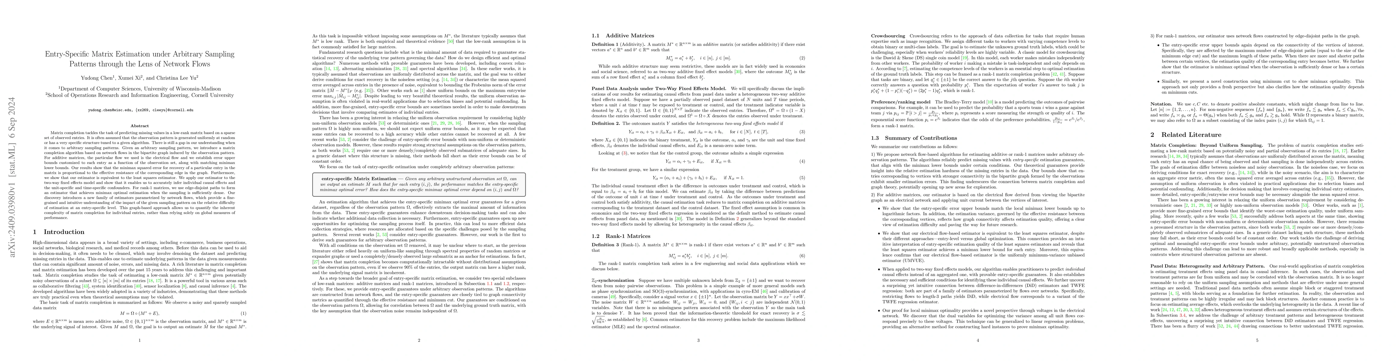 Thumbnail for Entry-Specific Matrix Estimation under Arbitrary Sampling Patterns
  through the Lens of Network Flows