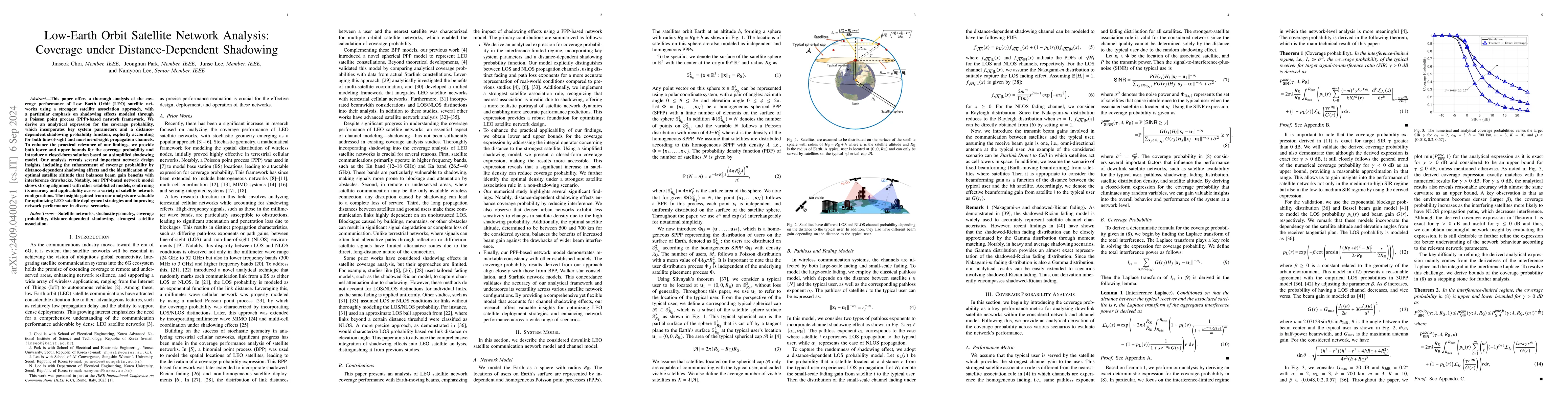 Thumbnail for Low-Earth Orbit Satellite Network Analysis: Coverage under
  Distance-Dependent Shadowing