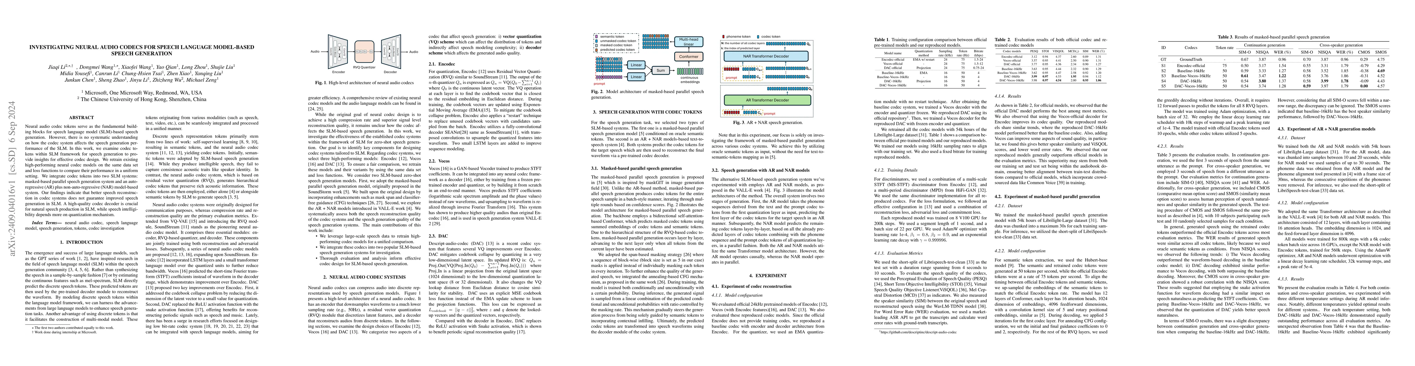 Thumbnail for Investigating Neural Audio Codecs for Speech Language Model-Based Speech
  Generation