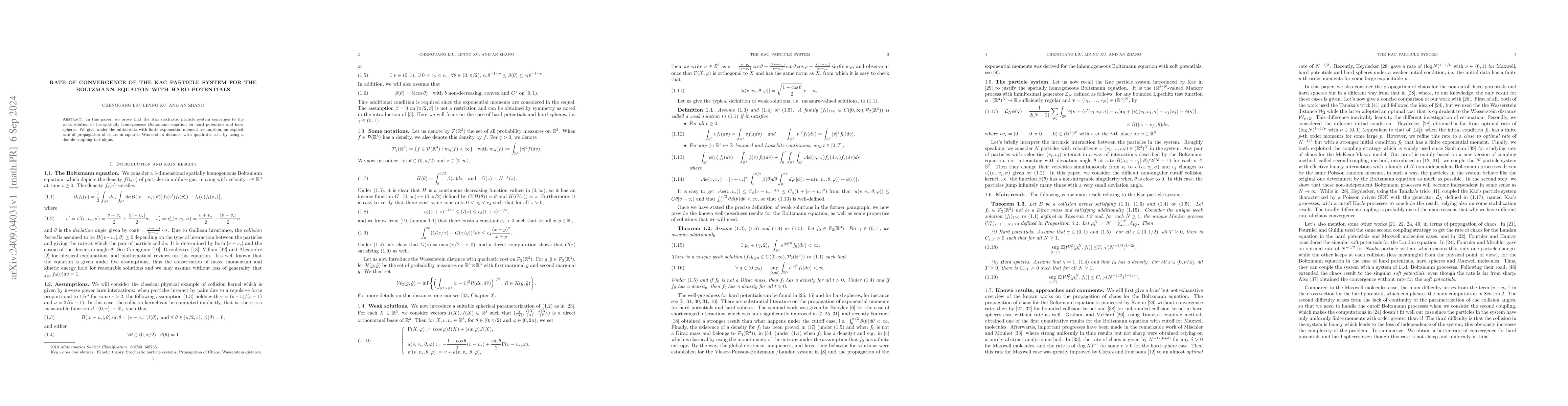 Thumbnail for Rate of convergence of the Kac particle system for the Boltzmann
  equation with hard potentials