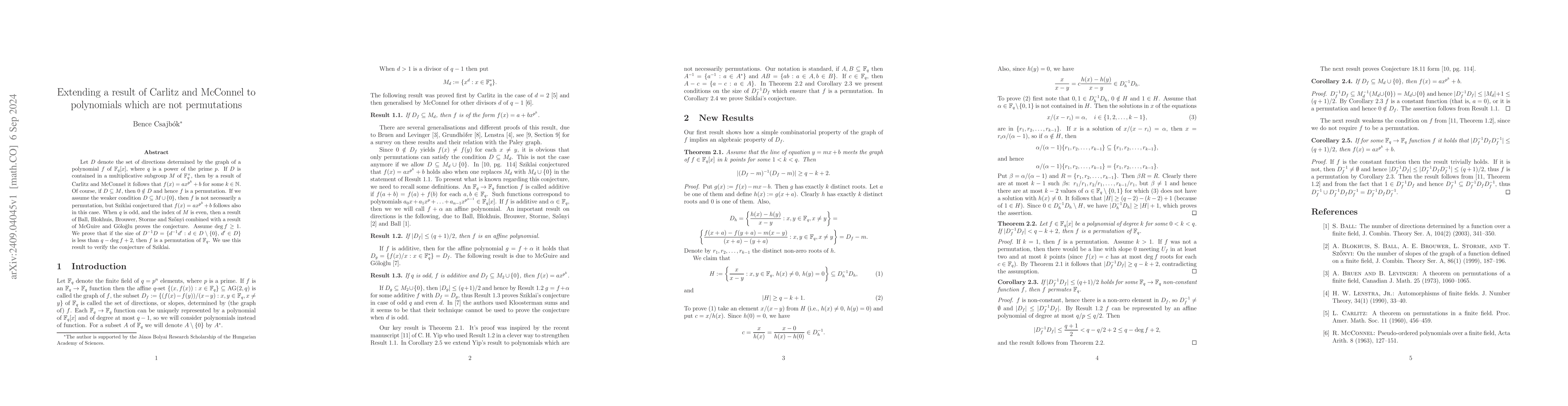 Thumbnail for Extending a result of Carlitz and McConnel to polynomials which are not
  permutations