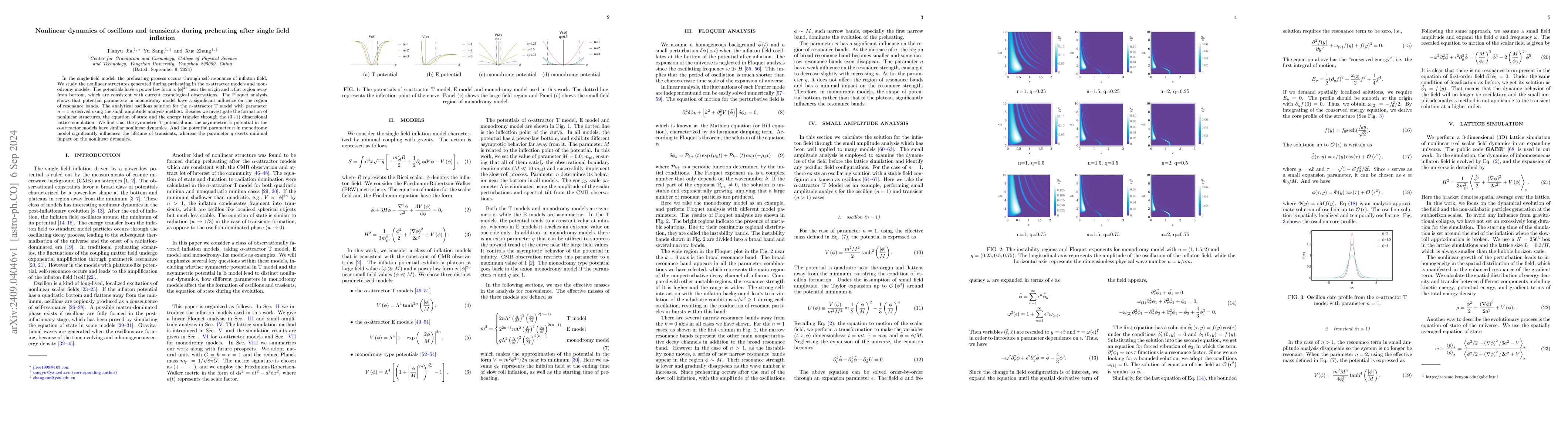 Thumbnail for Nonlinear dynamics of oscillons and transients during preheating after
  single field inflation