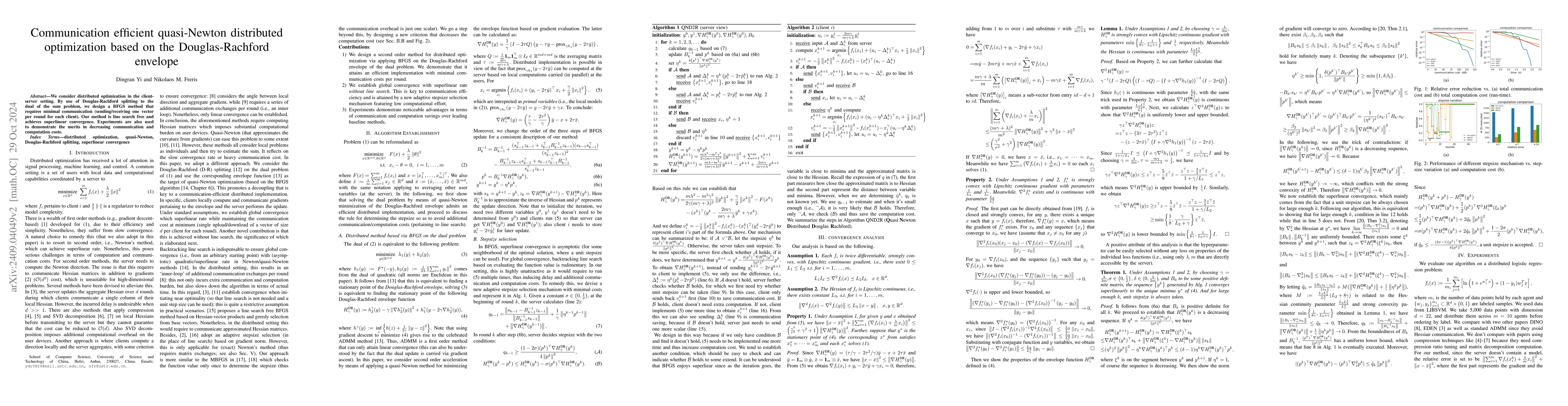 Thumbnail for Communication efficient quasi-Newton distributed optimization based on
  the Douglas-Rachford envelope