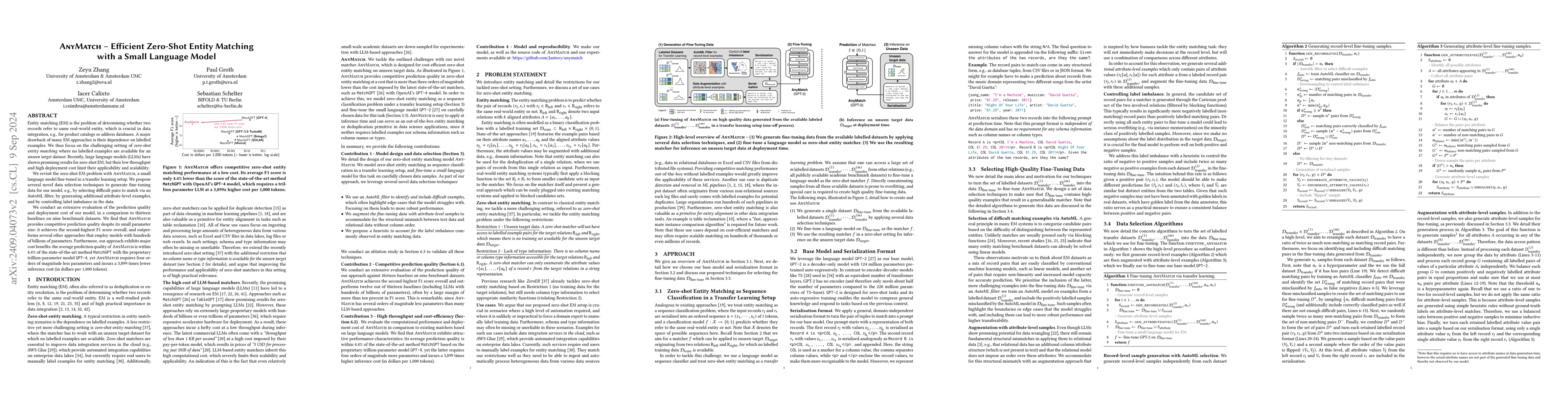 Thumbnail for AnyMatch -- Efficient Zero-Shot Entity Matching with a Small Language
  Model