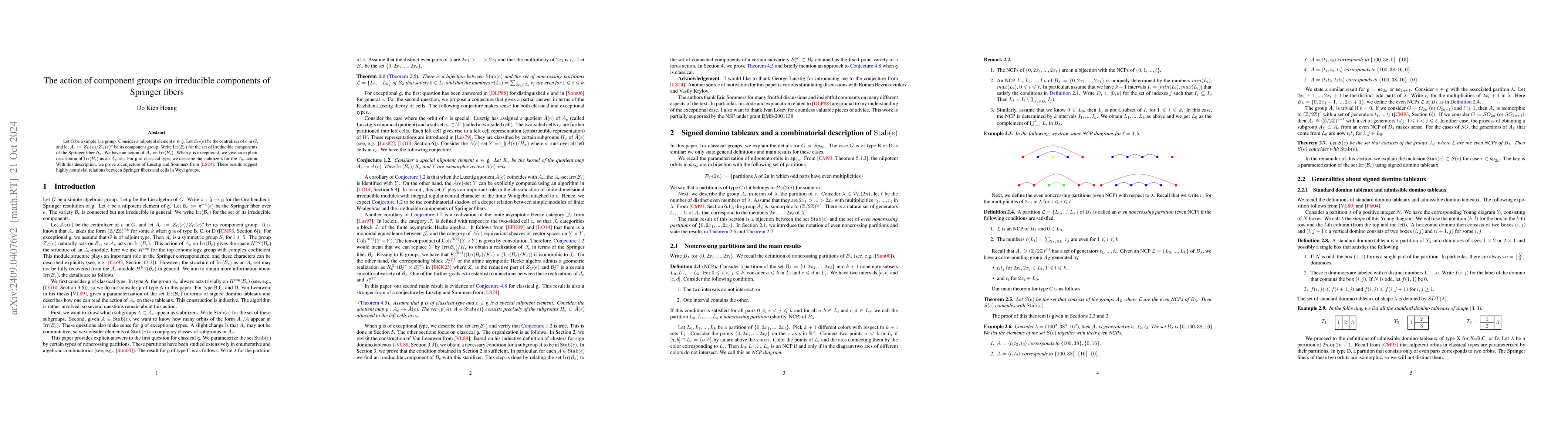 Thumbnail for The action of component groups on irreducible components of Springer
  fibers
