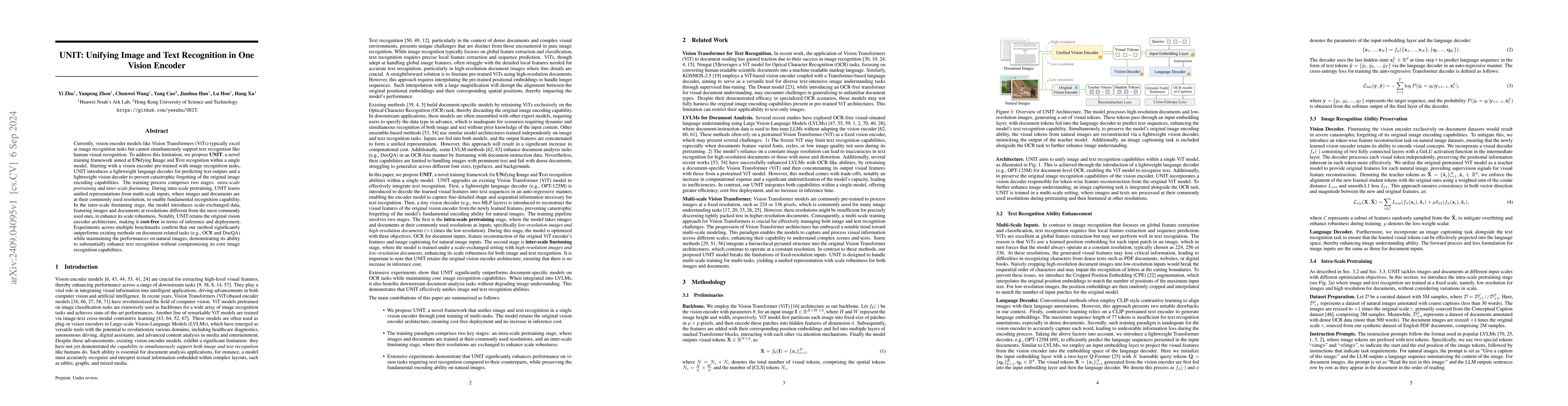 Thumbnail for UNIT: Unifying Image and Text Recognition in One Vision Encoder