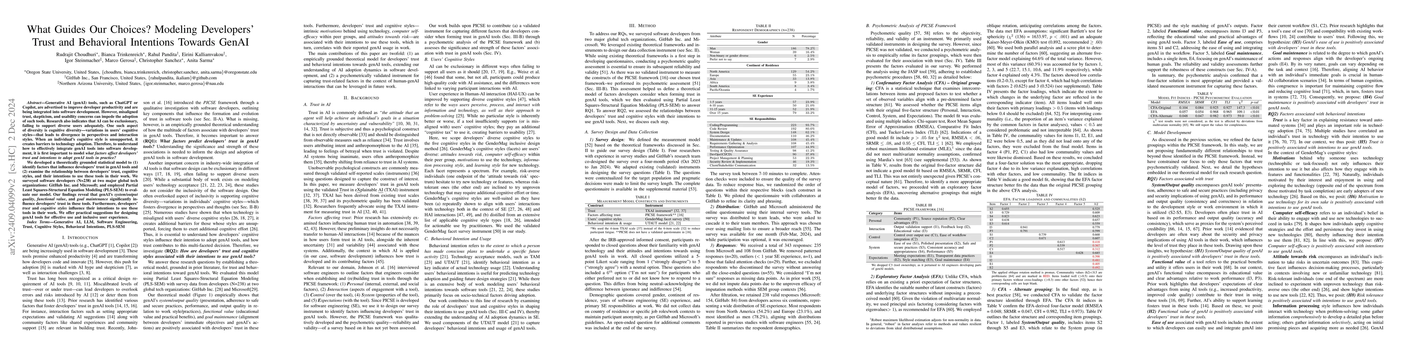 Thumbnail for What Guides Our Choices? Modeling Developers' Trust and Behavioral
  Intentions Towards GenAI