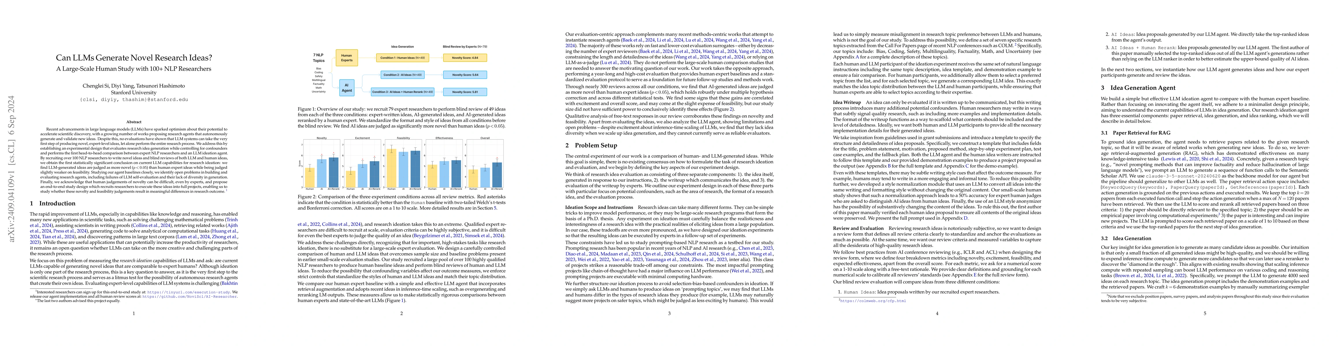 Thumbnail for Can LLMs Generate Novel Research Ideas? A Large-Scale Human Study with
  100+ NLP Researchers