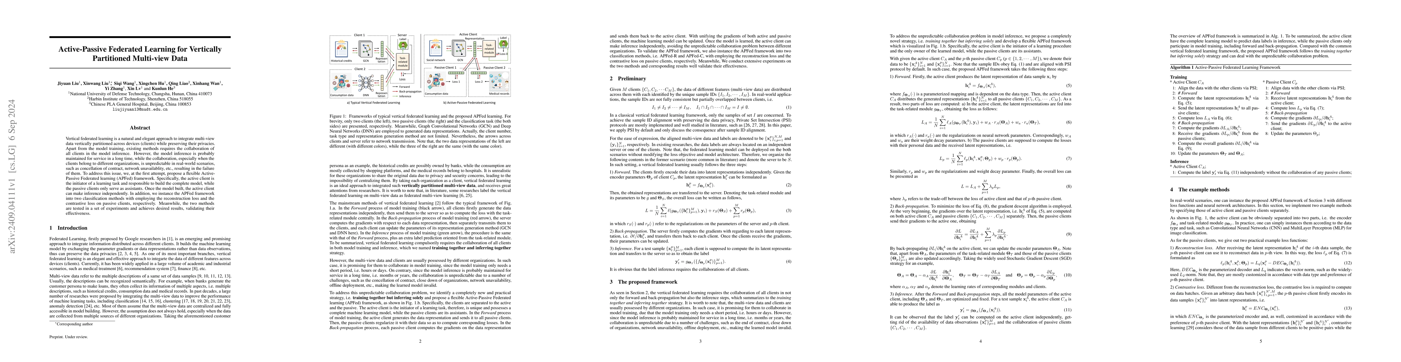 Thumbnail for Active-Passive Federated Learning for Vertically Partitioned Multi-view
  Data