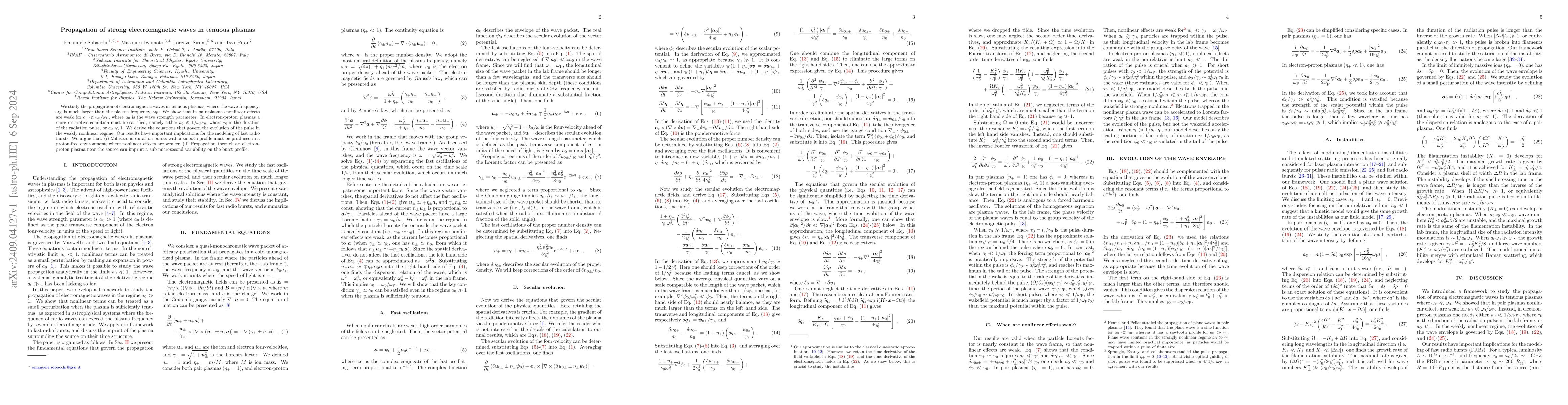 Thumbnail for Propagation of strong electromagnetic waves in tenuous plasmas
