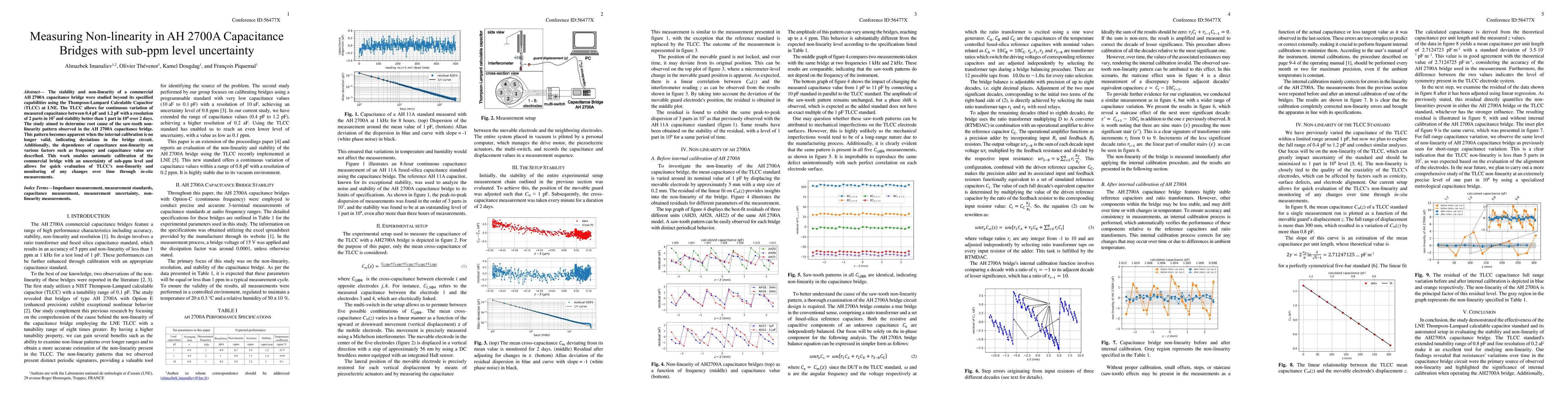 Thumbnail for Measuring Non-linearity in AH 2700A Capacitance Bridges with sub-ppm
  level uncertainty