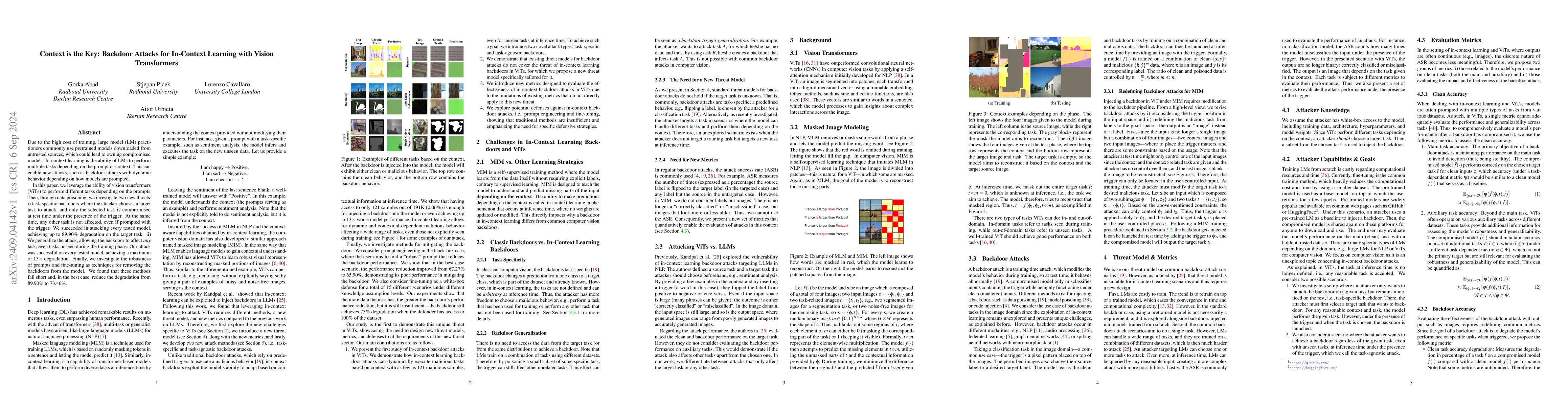 Thumbnail for Context is the Key: Backdoor Attacks for In-Context Learning with Vision
  Transformers