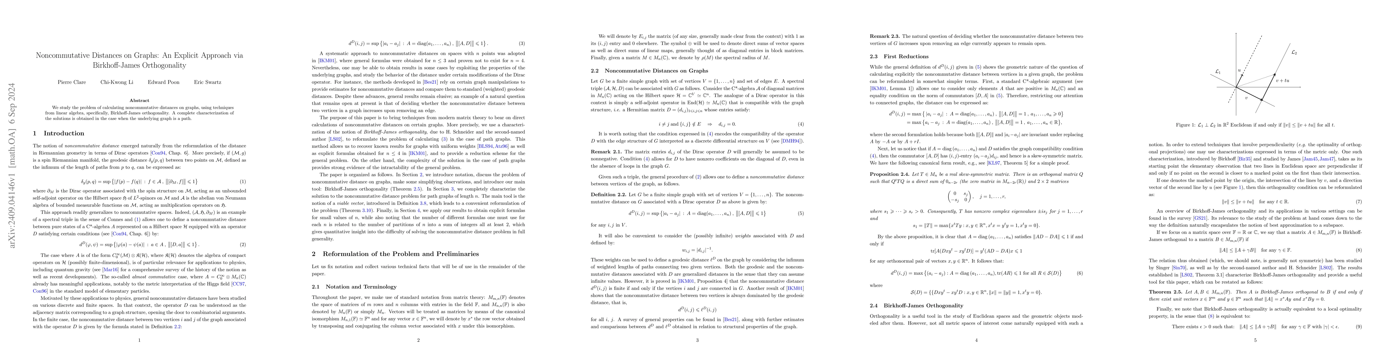 Thumbnail for Noncommutative distances on graphs: An explicit approach via
  Birkhoff-James orthogonality