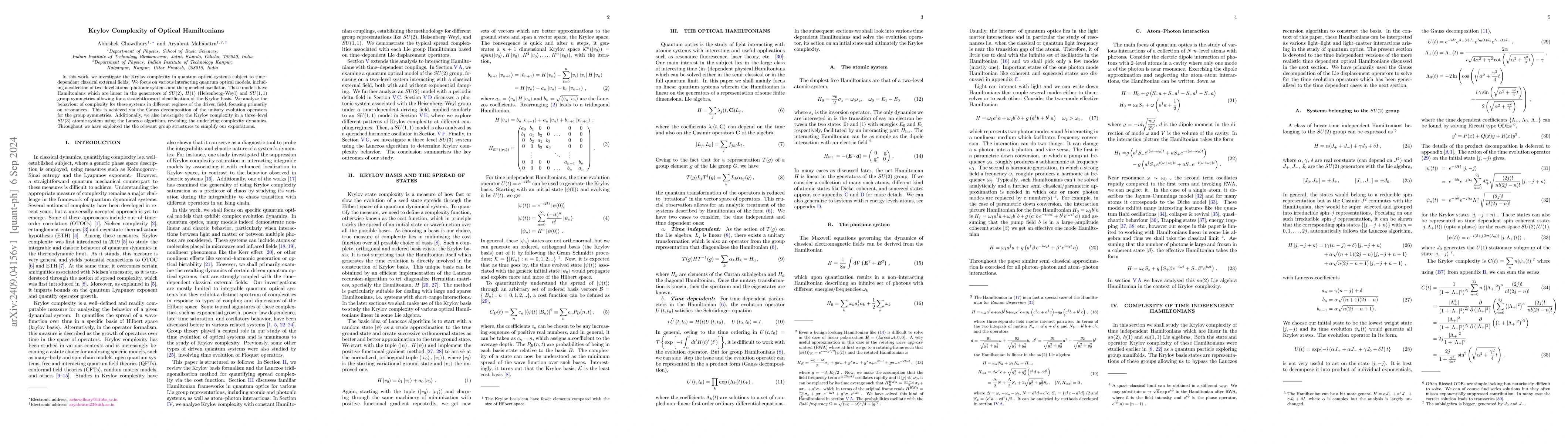 Thumbnail for Krylov Complexity of Optical Hamiltonians