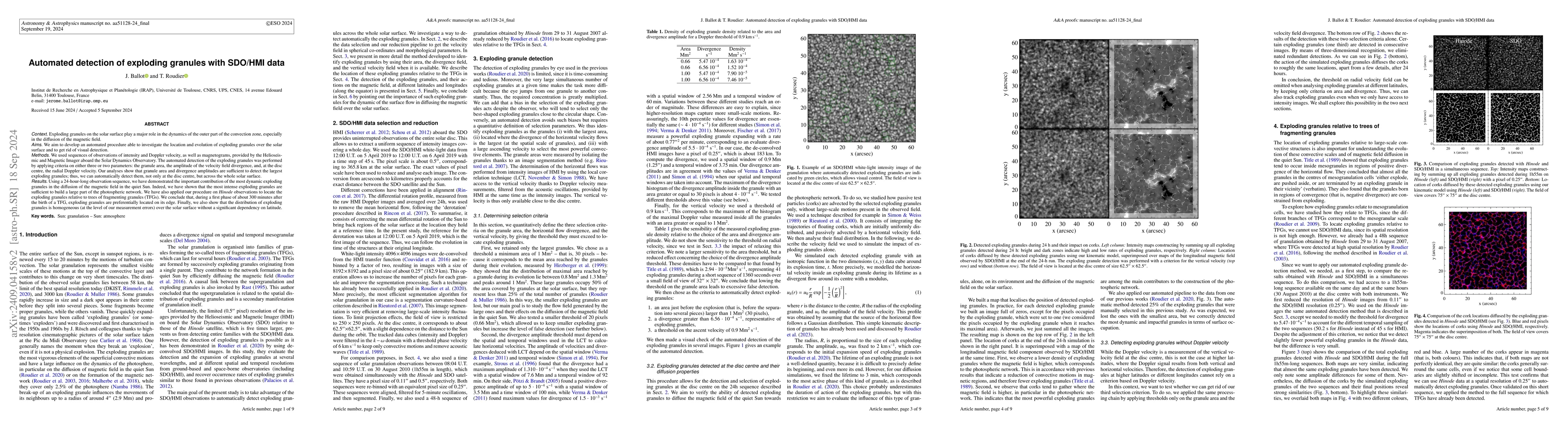 Thumbnail for Automated detection of exploding granules with SDO/HMI data