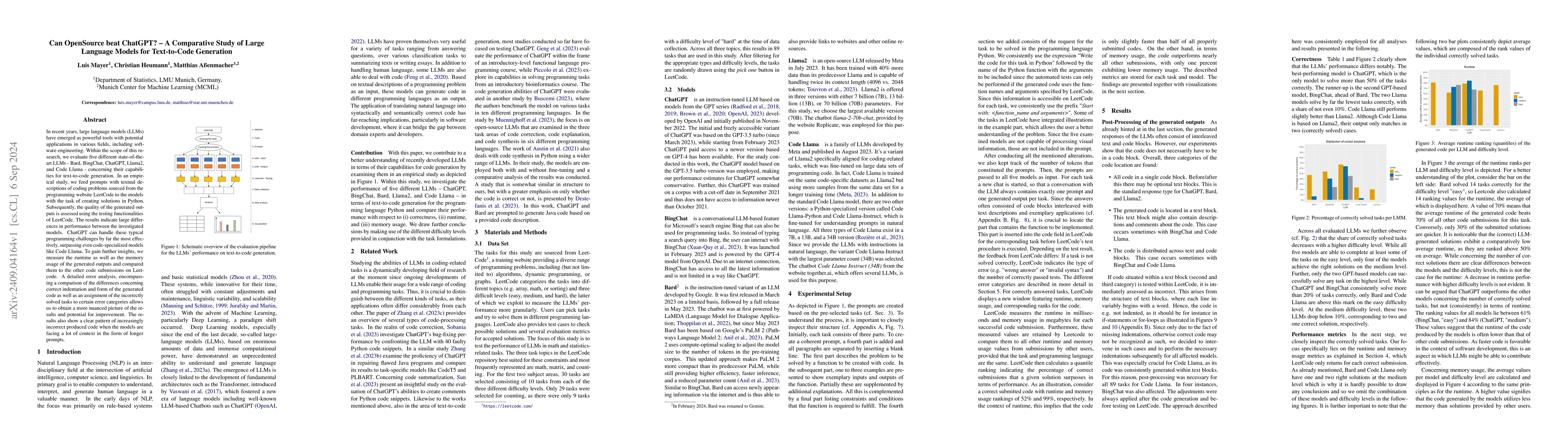 Thumbnail for Can OpenSource beat ChatGPT? -- A Comparative Study of Large Language
  Models for Text-to-Code Generation