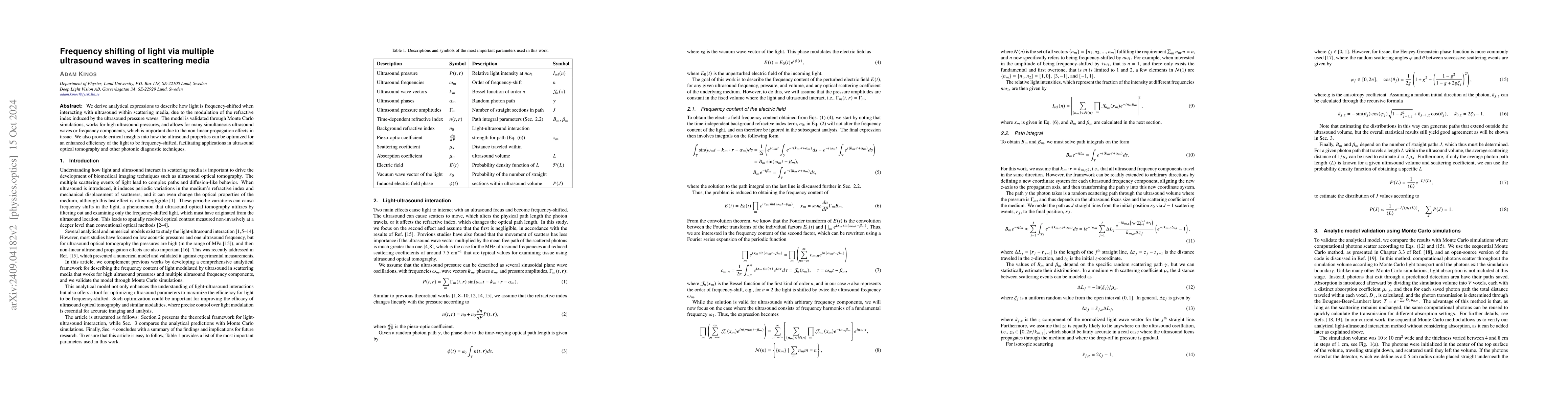 Thumbnail for Frequency shifting of light via multiple ultrasound waves in scattering
  media