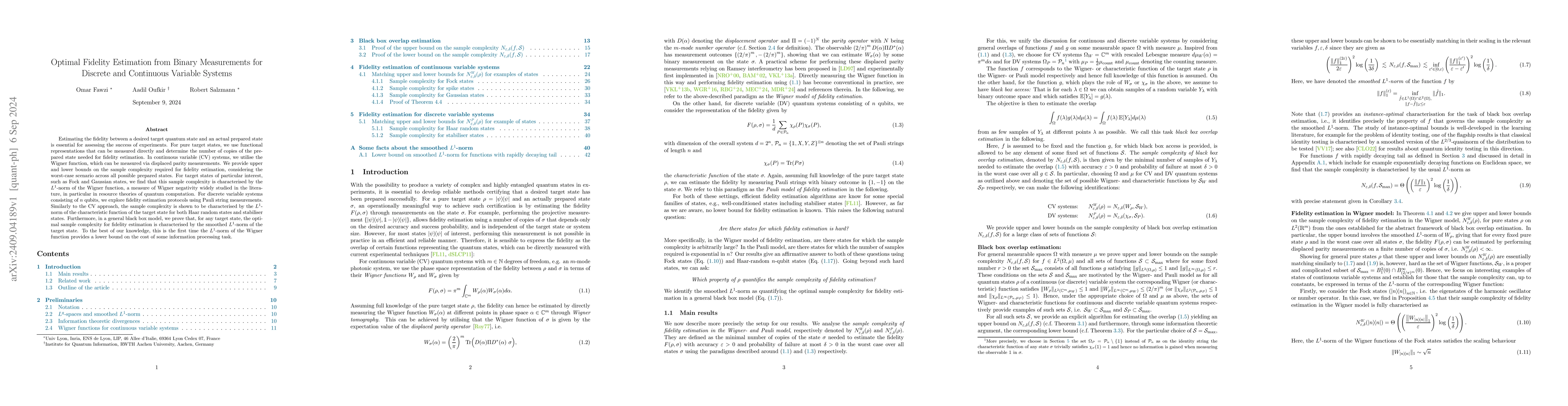 Thumbnail for Optimal Fidelity Estimation from Binary Measurements for Discrete and
  Continuous Variable Systems