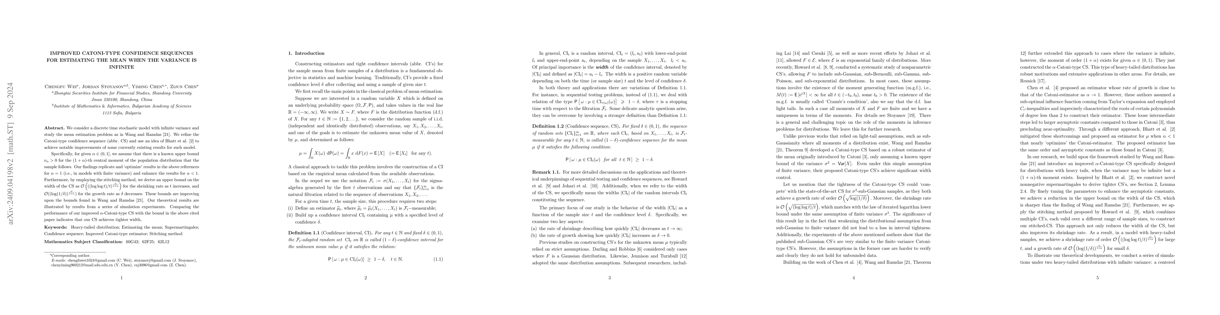 Thumbnail for Improved Catoni-Type Confidence Sequences for Estimating the Mean When
  the Variance Is Infinite