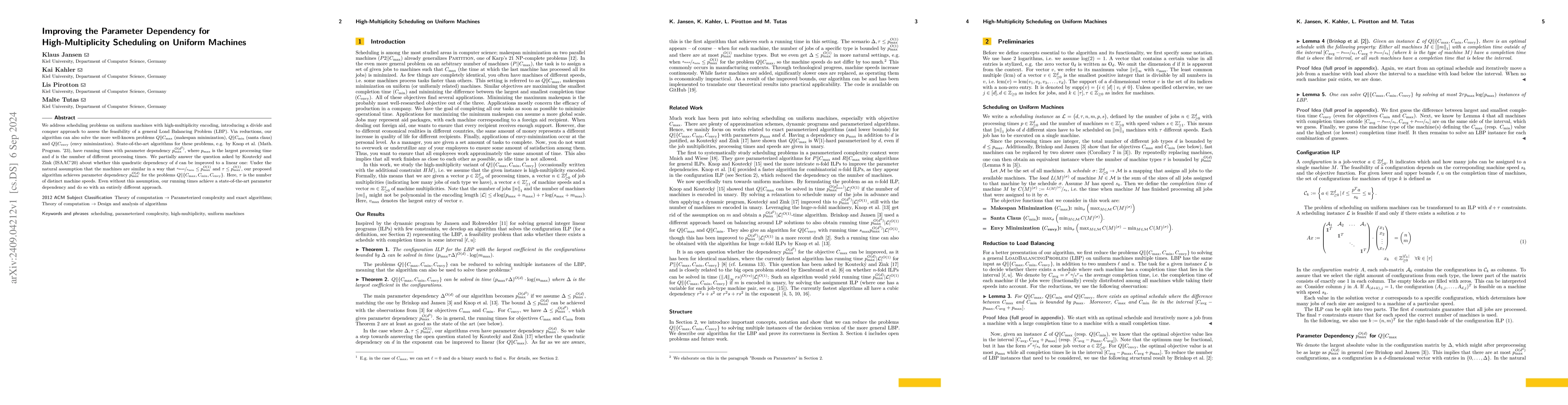 Thumbnail for Improving the Parameter Dependency for High-Multiplicity Scheduling on
  Uniform Machines