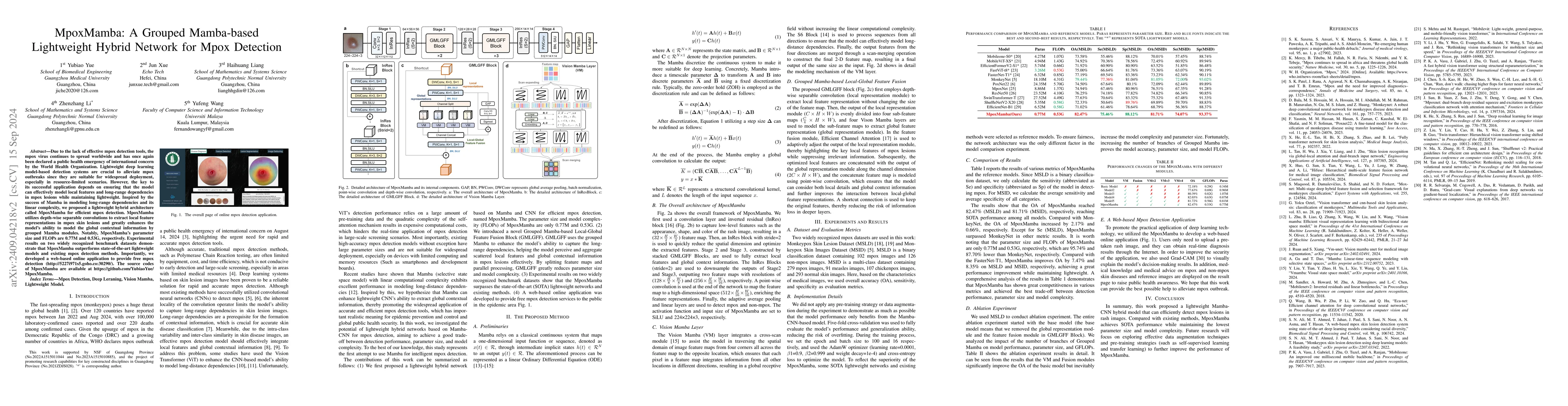 Thumbnail for MpoxMamba: A Grouped Mamba-based Lightweight Hybrid Network for Mpox
  Detection
