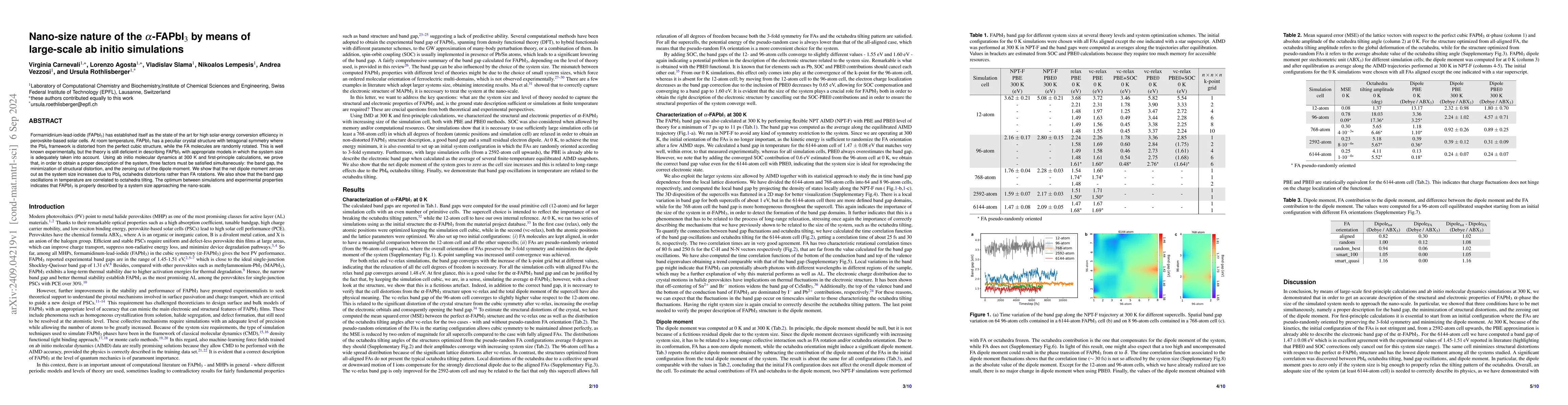 Thumbnail for Nano-size nature of the $α$-FAPbI$_3$ by means of large-scale ab
  initio simulations