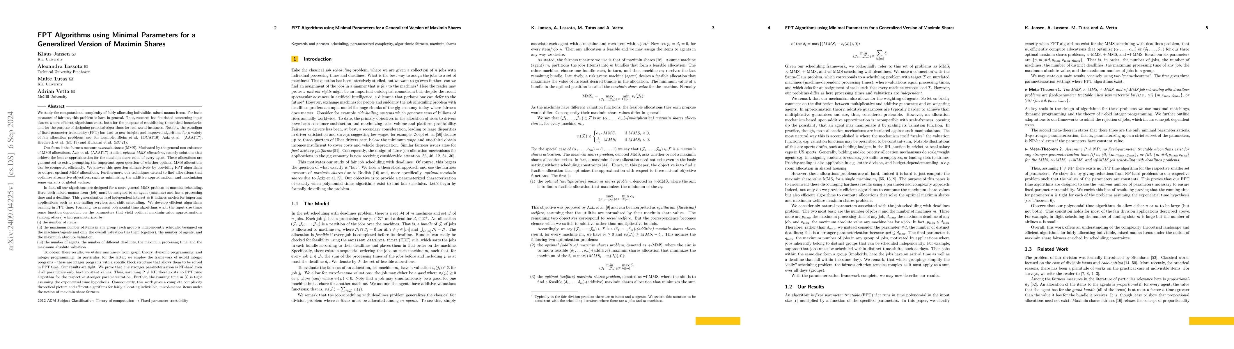 Thumbnail for FPT Algorithms using Minimal Parameters for a Generalized Version of
  Maximin Shares